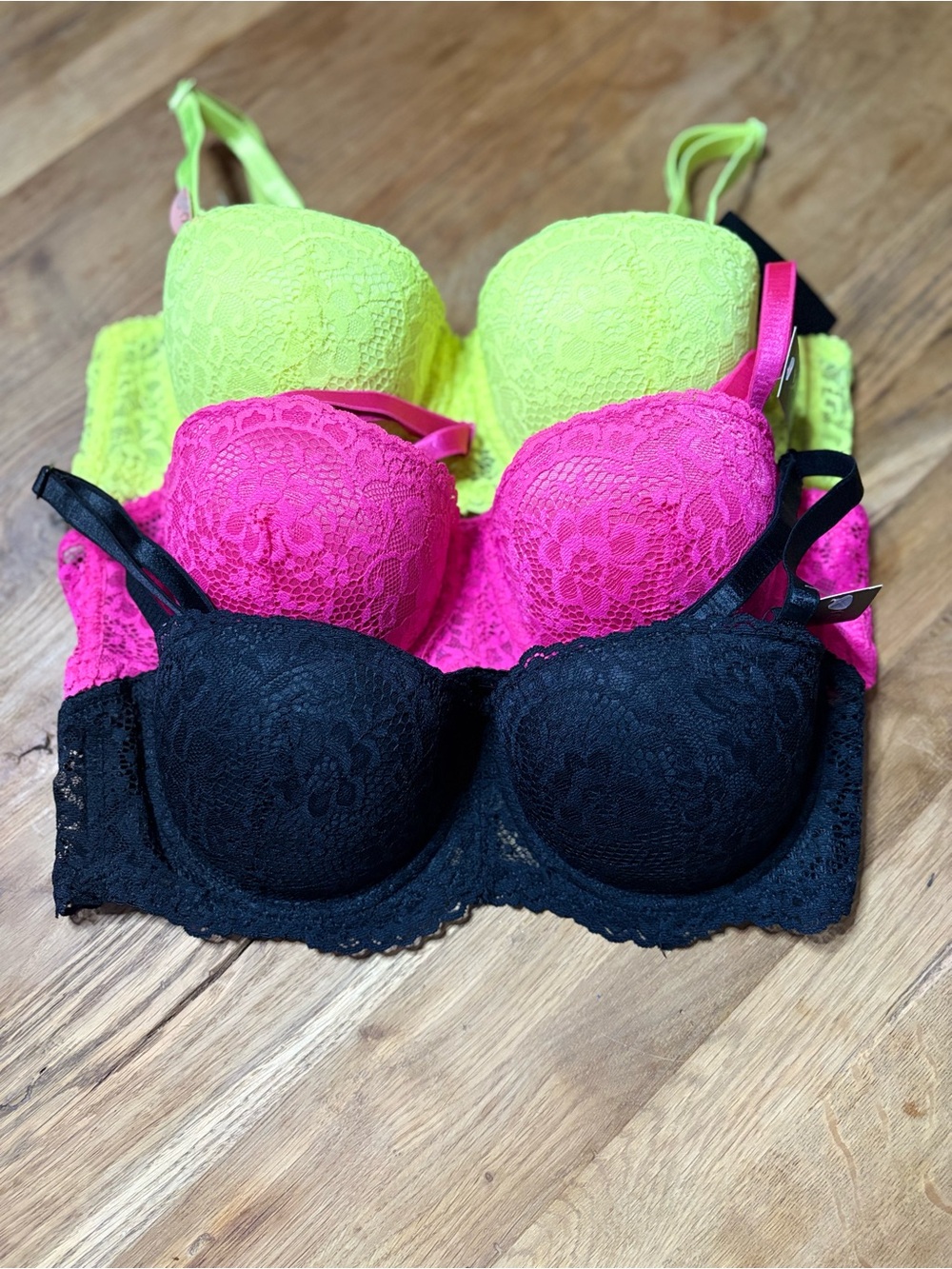 Youmita Lace Ultra Push-Up Bra Trio - Black, Hot Pink & Neon Yellow